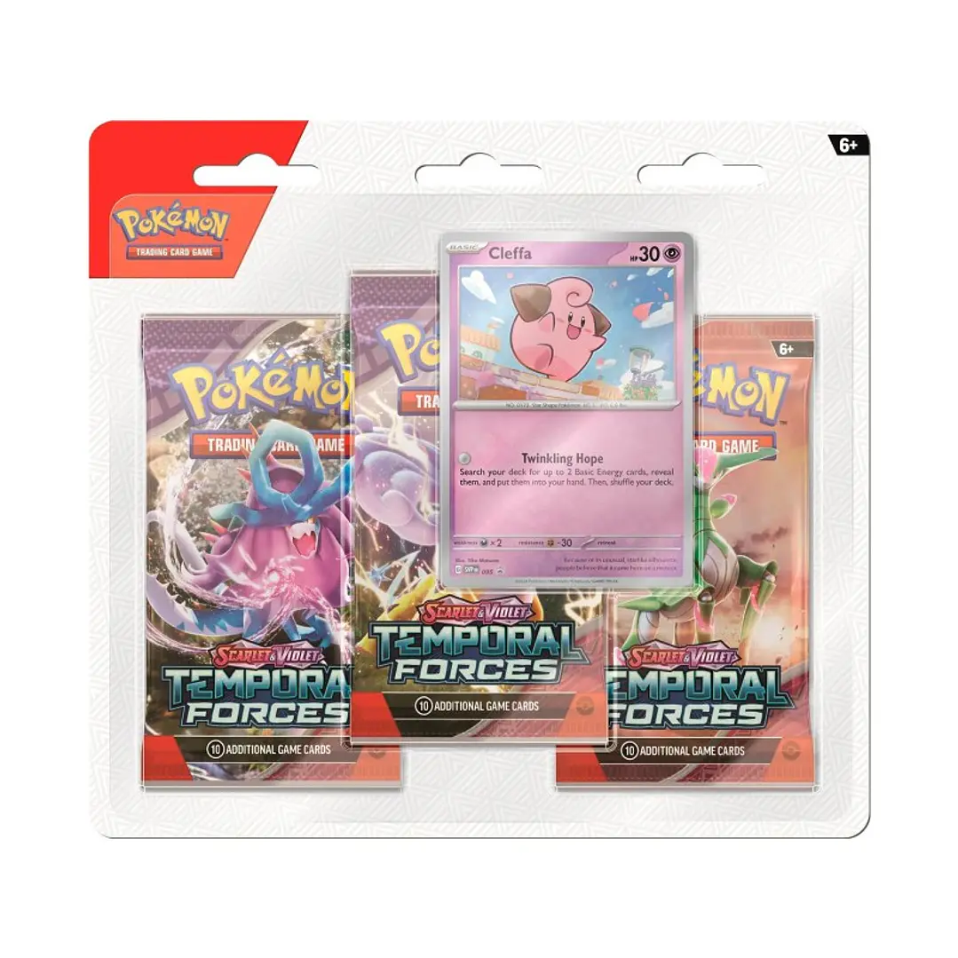 Pokémon TCG: Scarlet & Violet—Temporal Forces 3-Pack Blister— Cleffa o ﻿Cyclizar envío al azar Español 2