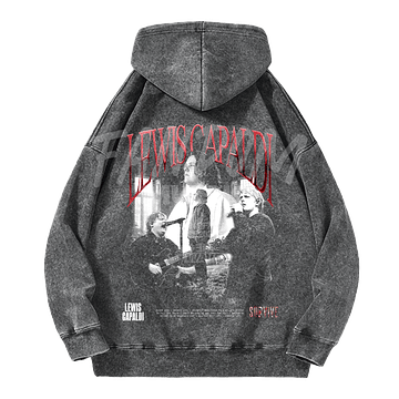 Lewis Capaldi · Faces Hoodie Acid Wash