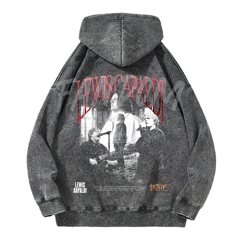 Lewis Capaldi · Faces Hoodie Acid Wash