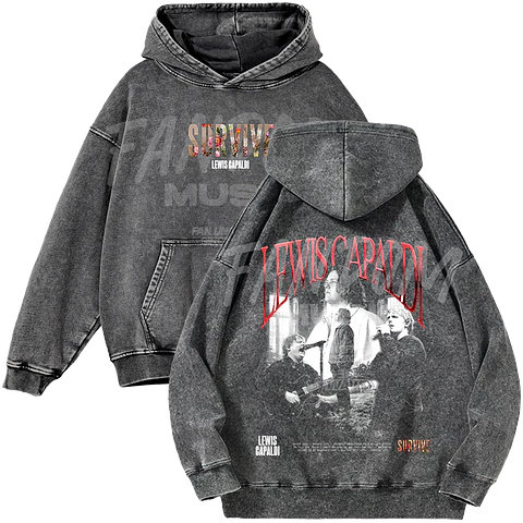 Lewis Capaldi · Faces Hoodie Acid Wash