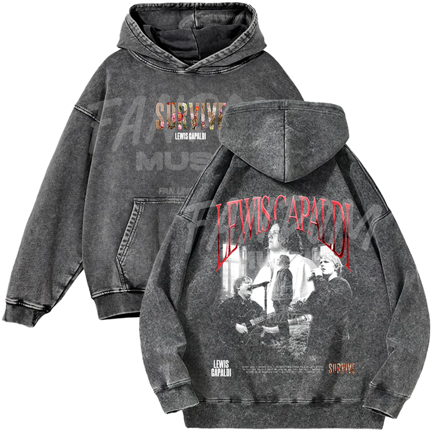 Lewis Capaldi · Faces Hoodie Acid Wash 1