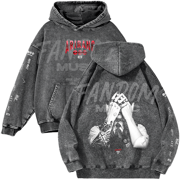 BTS · Jungkook Black Hoodie Acid Wash 1
