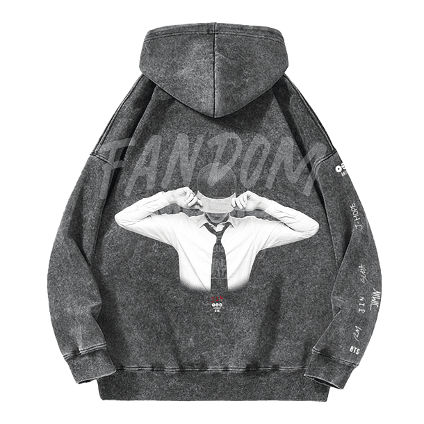 BTS · Jin Black Hoodie Acid Wash 2