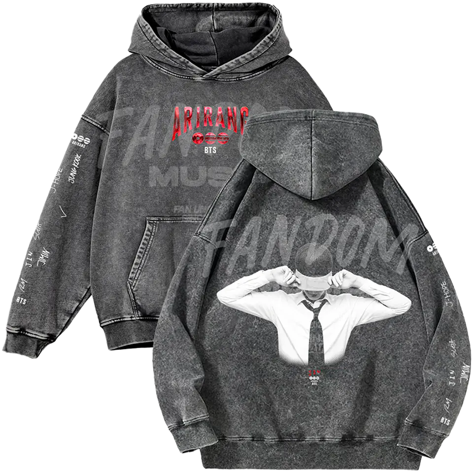 BTS · Jin Black Hoodie Acid Wash 1