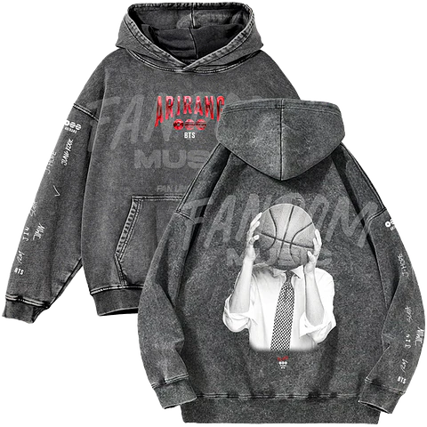 BTS · Suga Black Hoodie Acid Wash