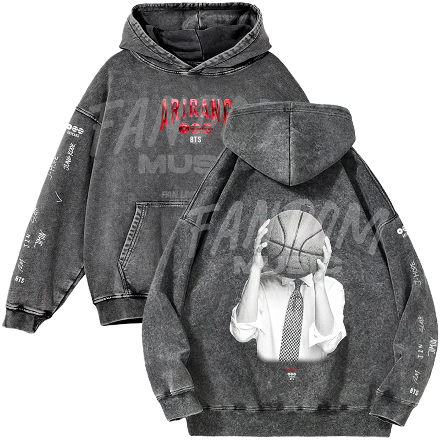 BTS · Suga Black Hoodie Acid Wash 1