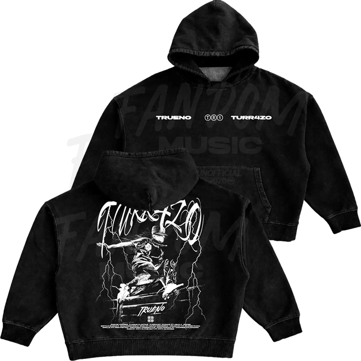 Trueno · Turr4zo Tracklist Hoodie Acid Wash Ajustable 1