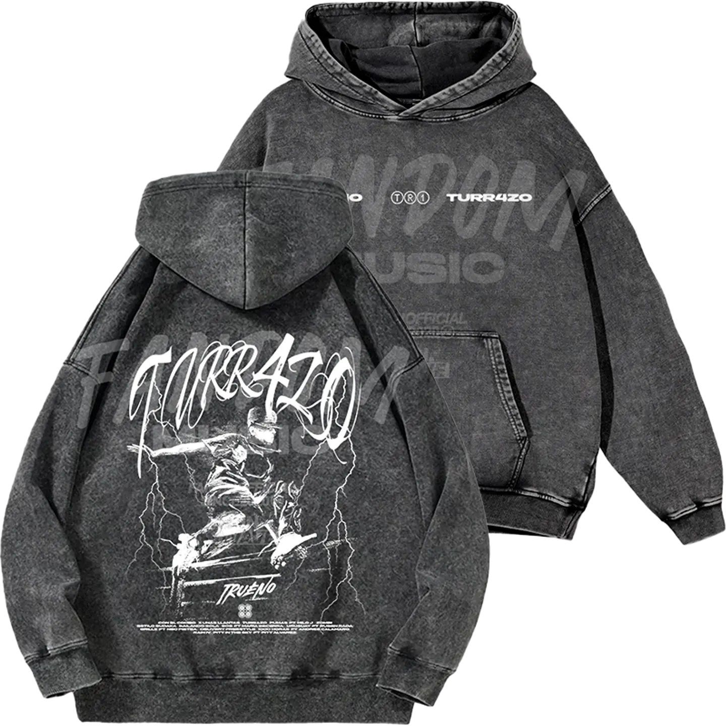 Trueno · Turr4zo Tracklist Hoodie Acid Wash 1