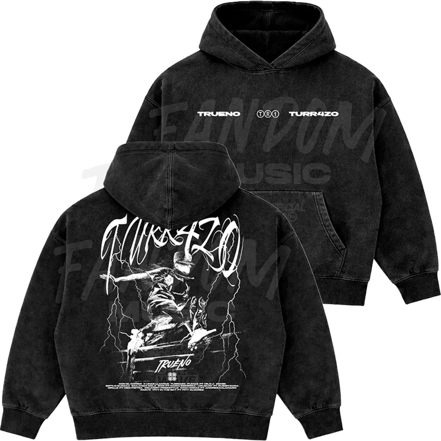 Trueno · Turr4zo Tracklist Hoodie Semi Acid Wash Boxy Fit 1