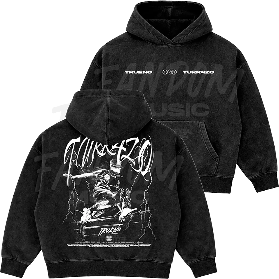 Trueno · Turr4zo Tracklist Hoodie Semi Acid Wash Boxy Fit 1