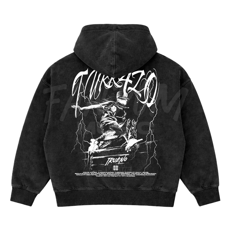 Trueno · Turr4zo Tracklist Hoodie Semi Acid Wash Boxy Fit 2