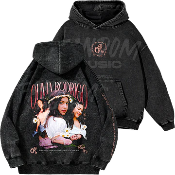 Olivia Rodrigo · Faces Hoodie Acid Wash