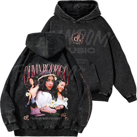 Olivia Rodrigo · Faces Hoodie Acid Wash
