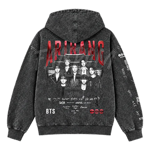 BTS · Arirang Hoodie con cierre Acid Wash