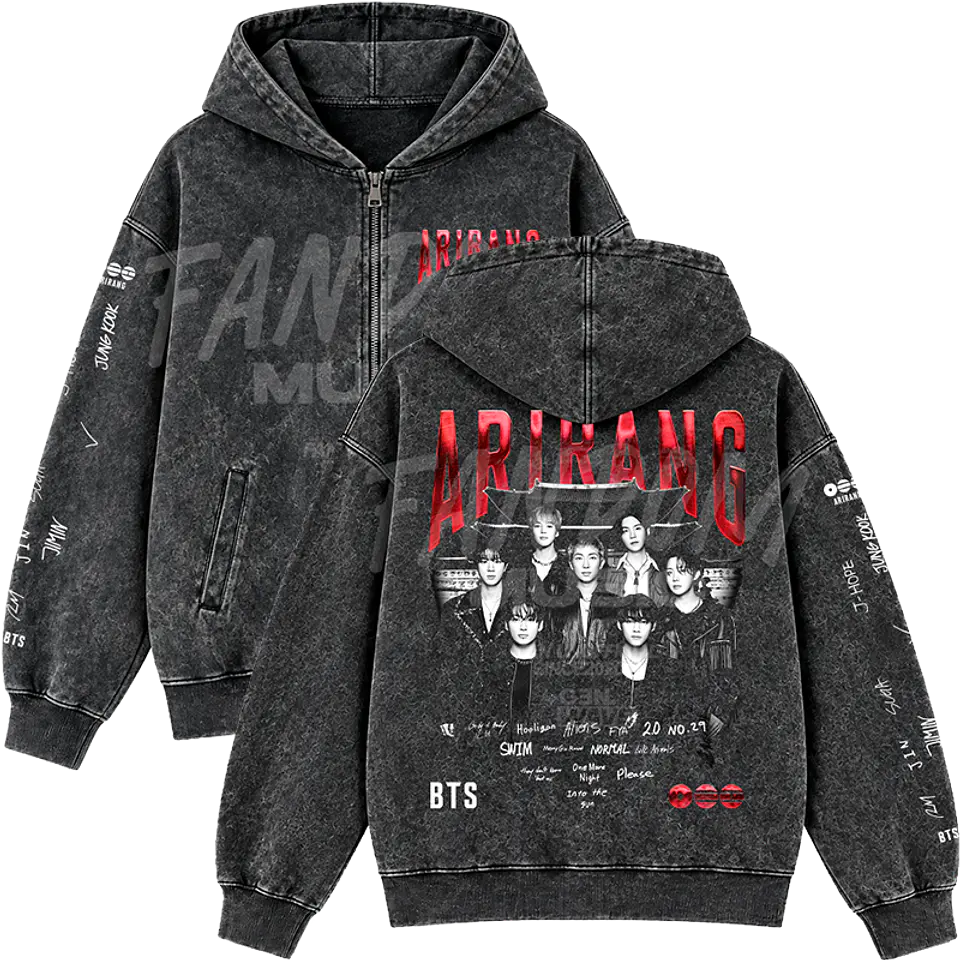 BTS · Arirang Hoodie con cierre Acid Wash 1