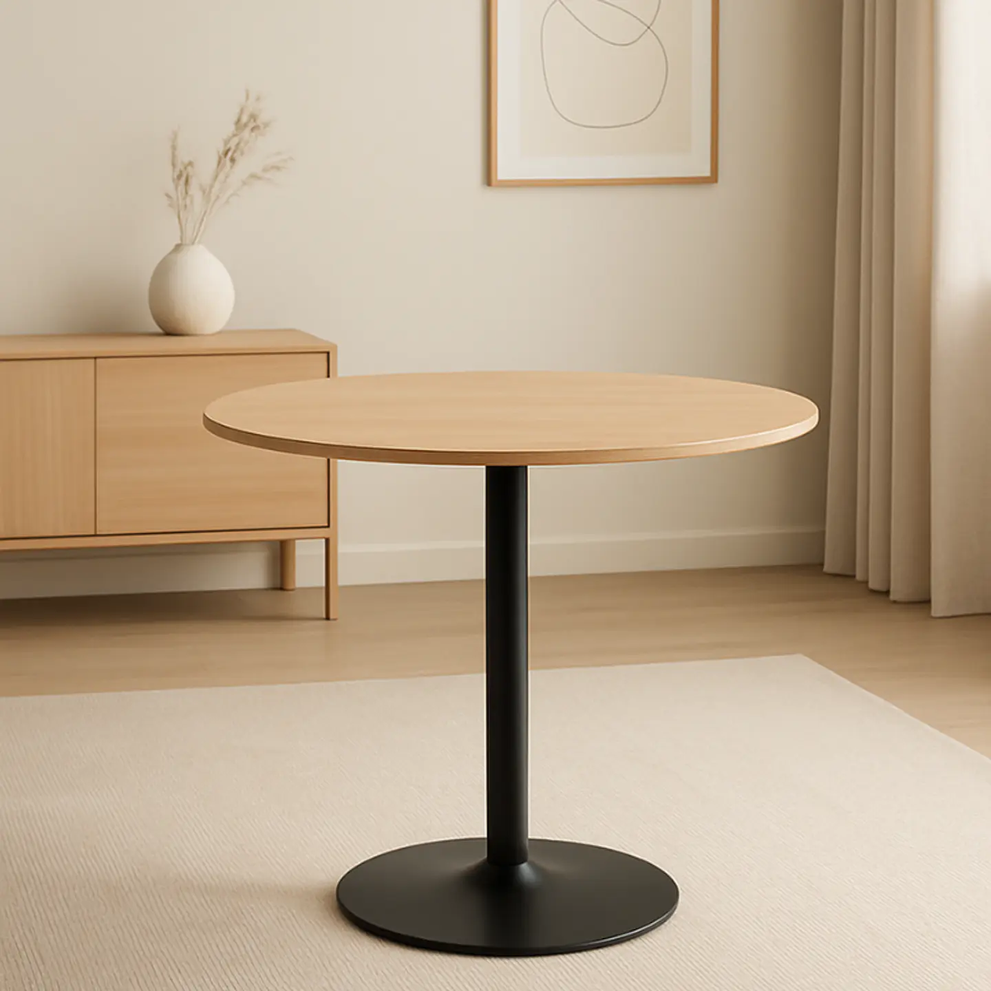 Comedor Reuniones Wood redondo 100 cm con 4 Sillas ISO Meeting Tela Lino Negras 3
