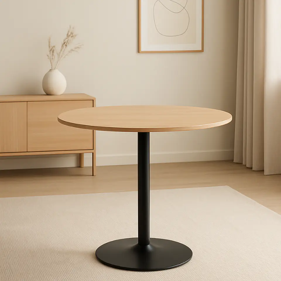 Comedor Reuniones Wood redondo 100 cm con 4 Sillas ISO Meeting Tela Lino Negras 3