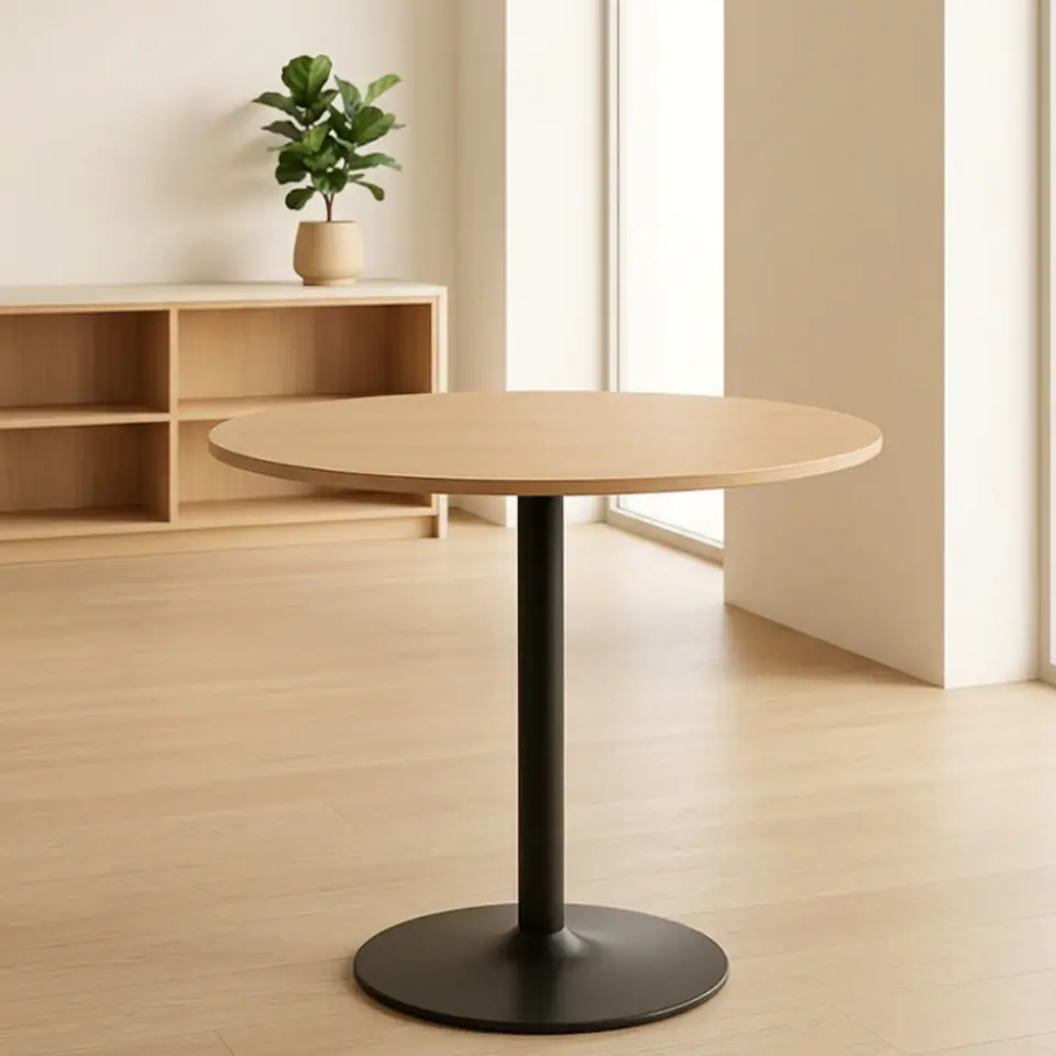 Comedor Reuniones Wood redondo 100 cm con 4 Sillas ISO Meeting Tela Lino Negras 4