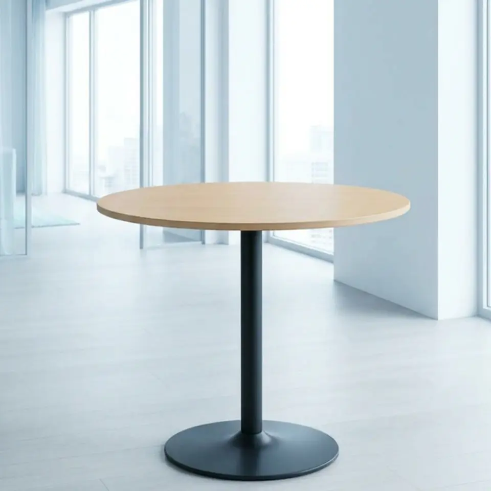 Comedor Reuniones Wood redondo 100 cm con 4 Sillas ISO Meeting Tela Lino Negras 2