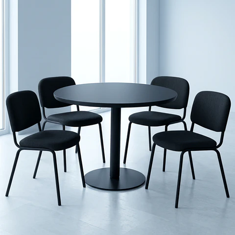 Comedor Reuniones Negro redondo 100 cm con 4 Sillas ISO Meeting Tela Lino Negras