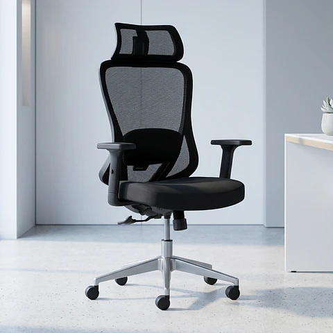 Silla de Oficina Escritorio Ergonométrica Negra - Con Soporte Lumbar