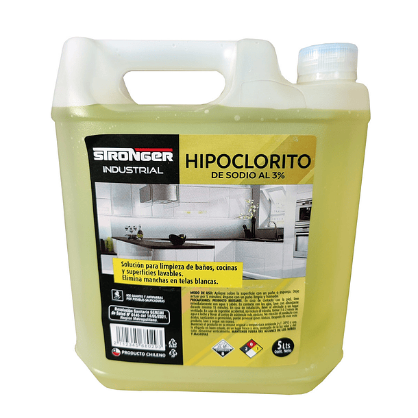 Hipoclorito de Sodio Industrial Stronger 3% - 5 Lts. 