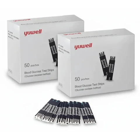 Pack 100 Cintas reactivas + 100 Lancetas para Glucómetro Yuwell 582