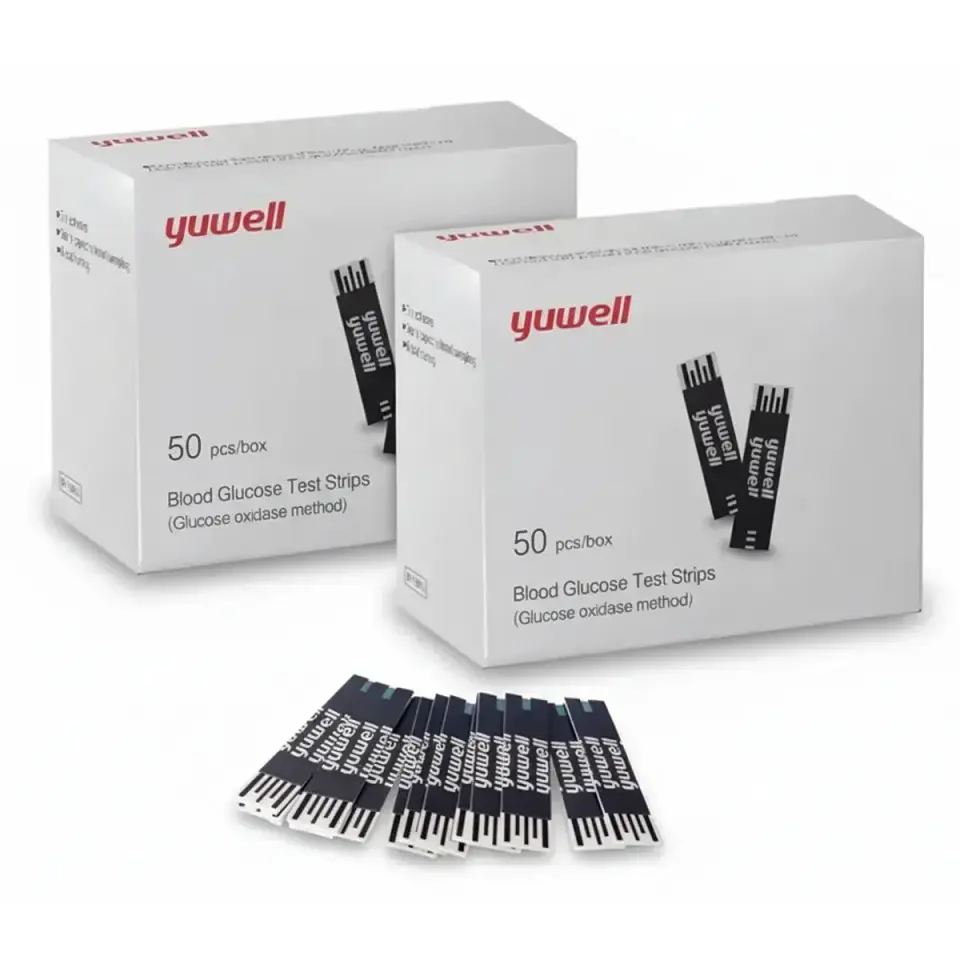 Pack 100 Cintas reactivas + 100 Lancetas para Glucómetro Yuwell 582 1
