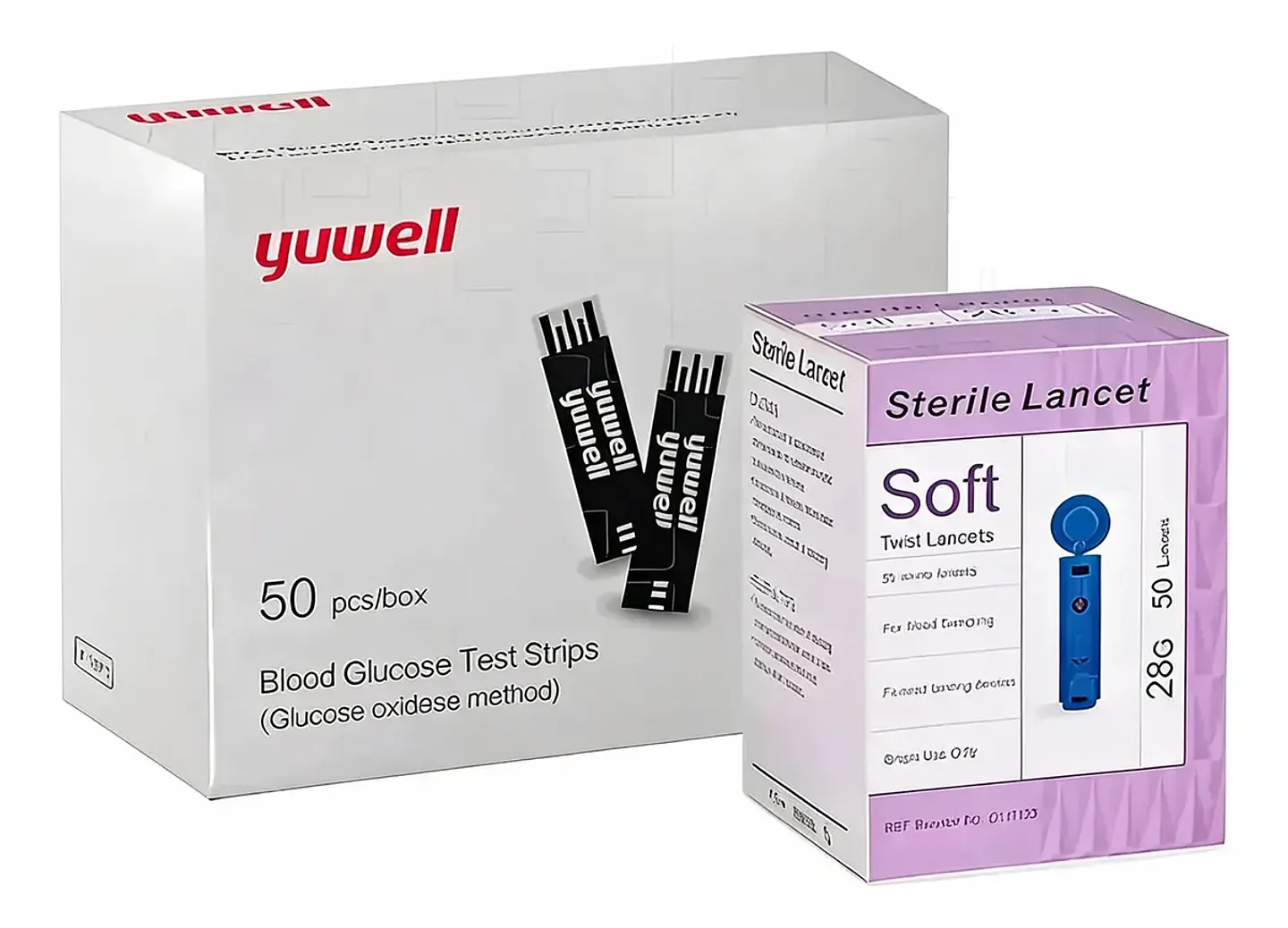 Pack 100 Cintas reactivas + 100 Lancetas para Glucómetro Yuwell 582 2