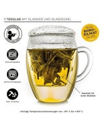 Caneca de Vidro Teaglass com Infusor em Vidro-400ml