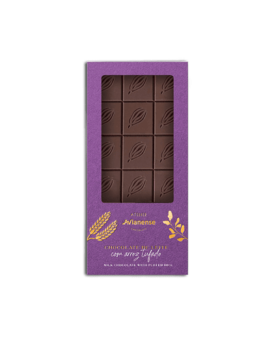 TABLETE CHOC. LEITE C/ ARROZ TUFADO ATELIER AVIANENSE 90 G