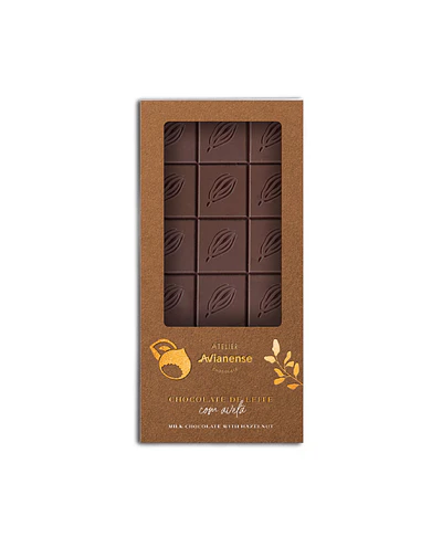 TABLETE CHOC. LEITE C/ AVELÃ ATELIER AVIANENSE 90 G