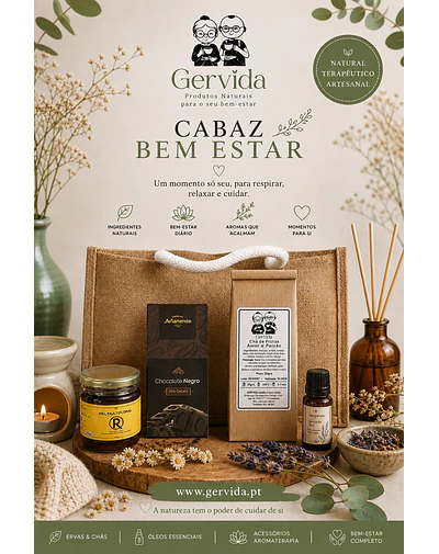 Cabaz Bem-Estar com Chá, Mel, Chocolate Negro e Óleo Essencial