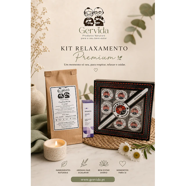 Kit Relaxamento Premium com Chá de Camomila, Lavanda e Chocolate Negro