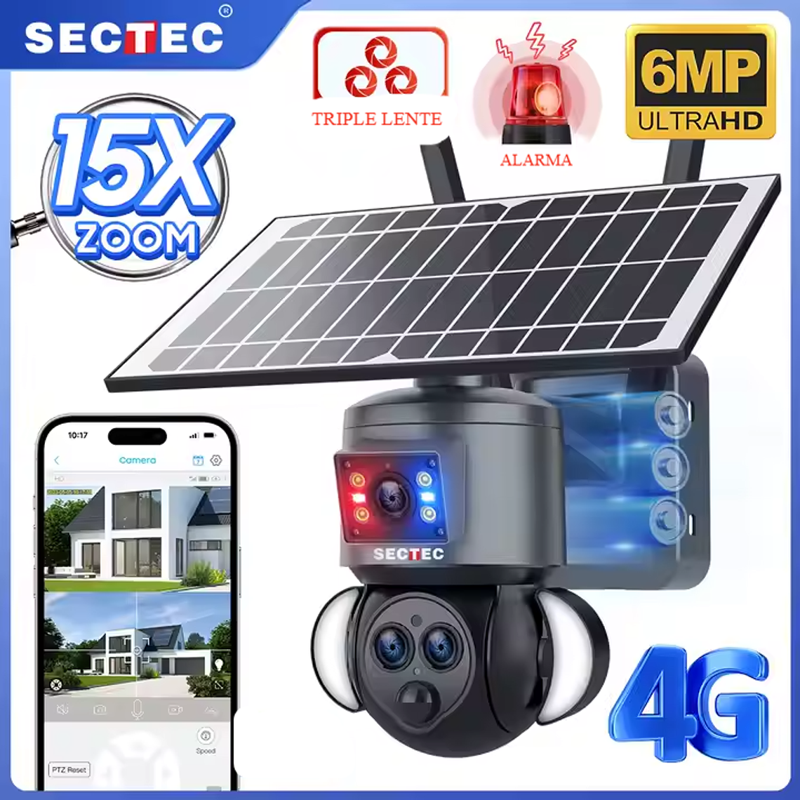 TRIPLE CAMARA SOLAR 4G CHIP MOVIL 15X ZOOM COMPATIBLE CON TODAS LAS COMPAÑIAS 1