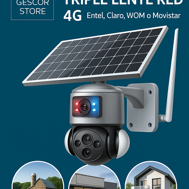 TRIPLE CAMARA SOLAR 4G CHIP MOVIL 15X ZOOM COMPATIBLE CON TODAS LAS COMPAÑIAS 4