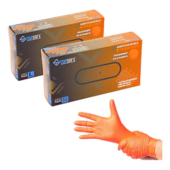 Guante Nitrilo industrial Naranjo texturizado 7 / 8 gr. (10 cajas de 50 und.)