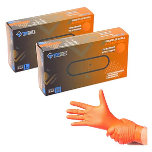 Guante Nitrilo industrial Naranjo texturizado 7 / 8 gr. (10 cajas de 50 und.)