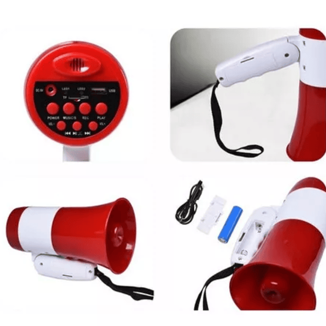 Megáfono perifoneo recargable 30w micrófono bocina grabacion