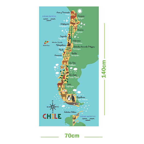 Alfombra Vinílica Infantil | Mapa de Chile | 70 x 140 cm