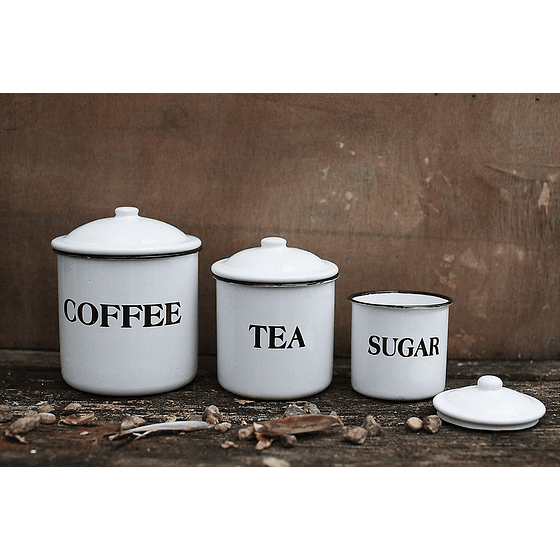 Set de 3 Contenedores Esmaltados | Café | Té | Azúcar