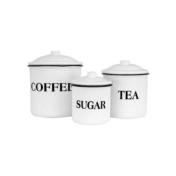 Set de 3 Contenedores Esmaltados | Café | Té | Azúcar
