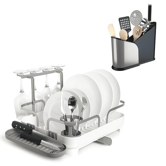 Organizador de Utensilios Extensible + Secaplatos Holster Blanco