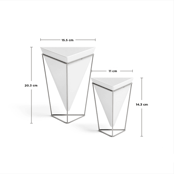 Set de 2 Macetas con Soporte | Blanco y Niquel