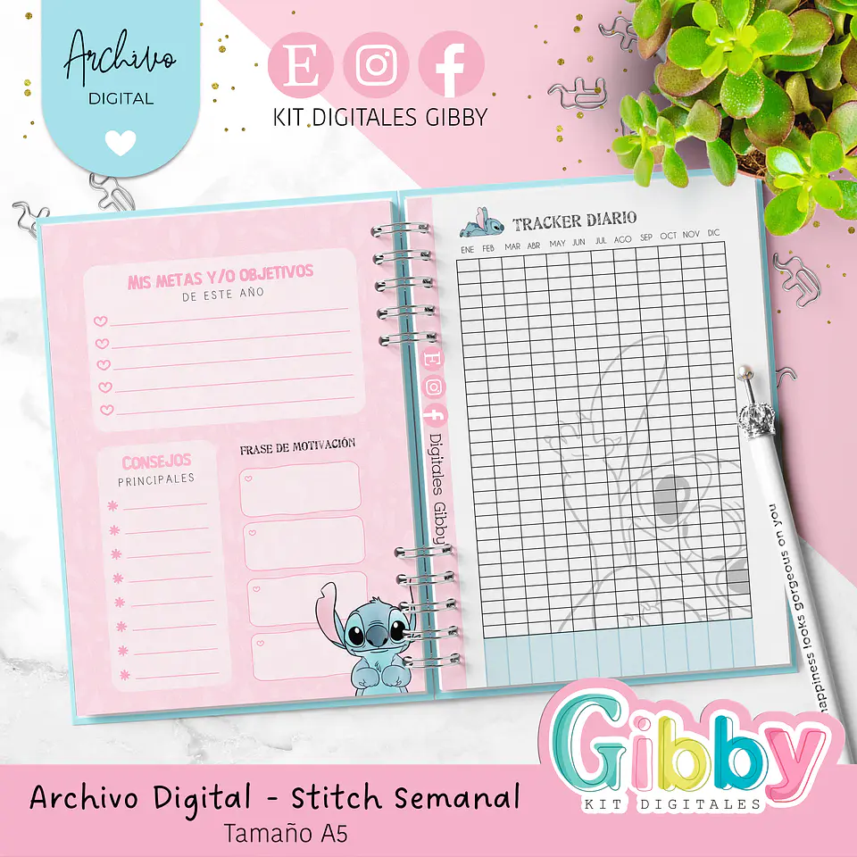 Archivo Digital - Stitch Semanal 2026 tamaño A5  5
