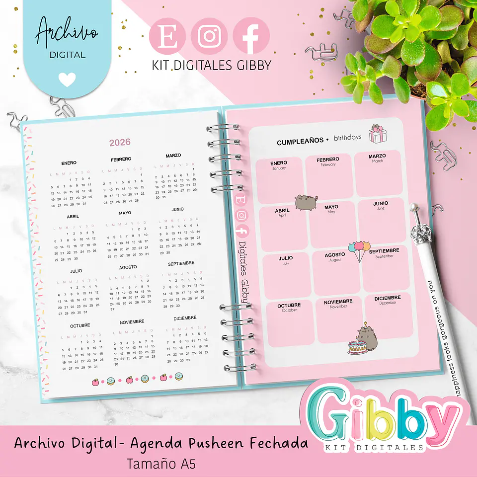 Archivo Digital - Agenda Pusheen fechada 2026 - A5 2