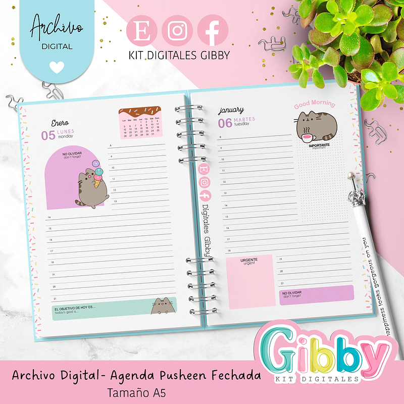 Archivo Digital - Agenda Pusheen fechada 2026 - A5 5