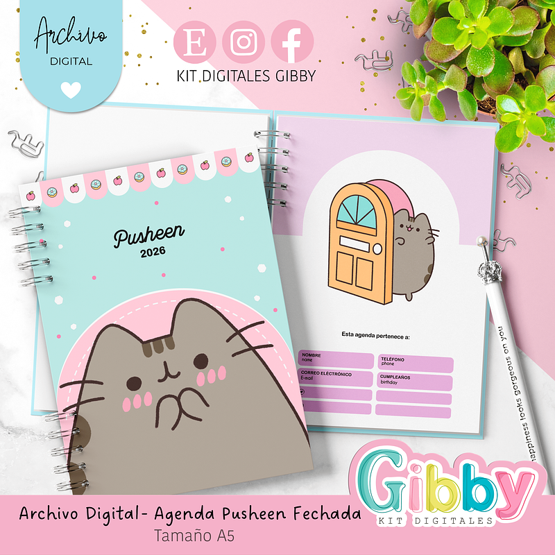 Archivo Digital - Agenda Pusheen fechada 2026 - A5 1
