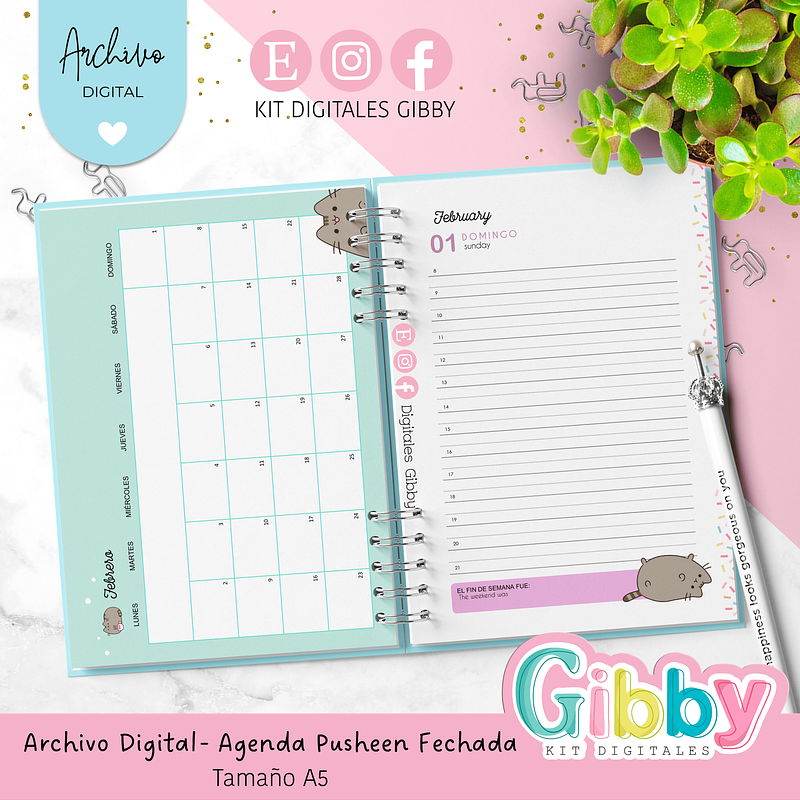 Archivo Digital - Agenda Pusheen fechada 2026 - A5 4