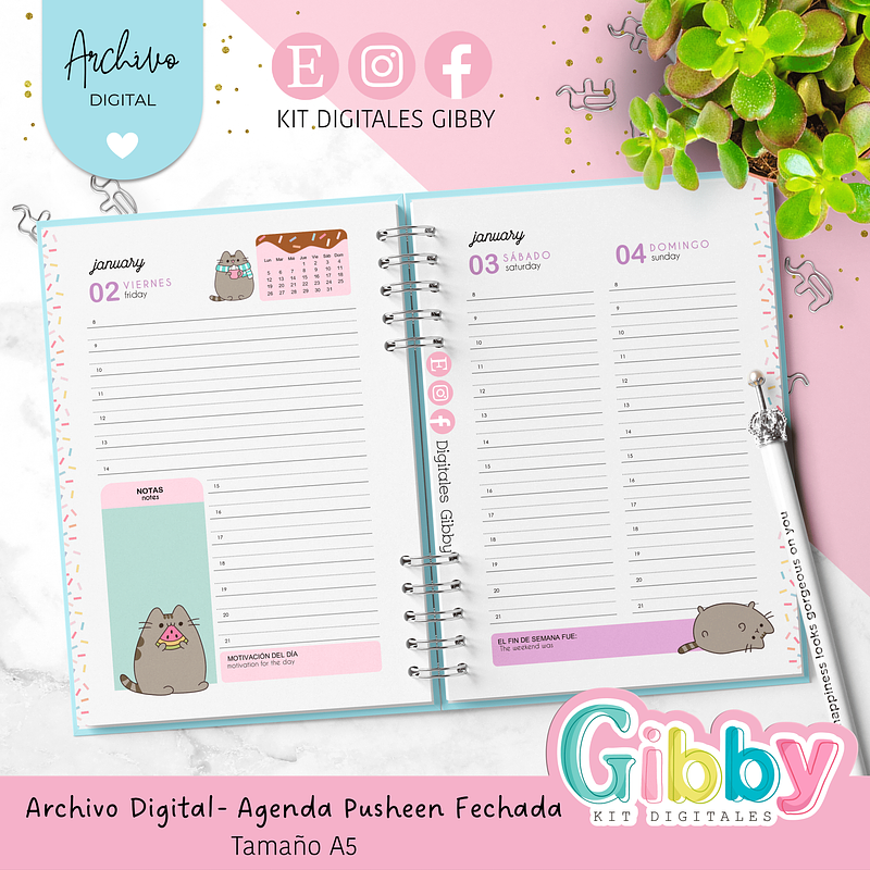 Archivo Digital - Agenda Pusheen fechada 2026 - A5 6